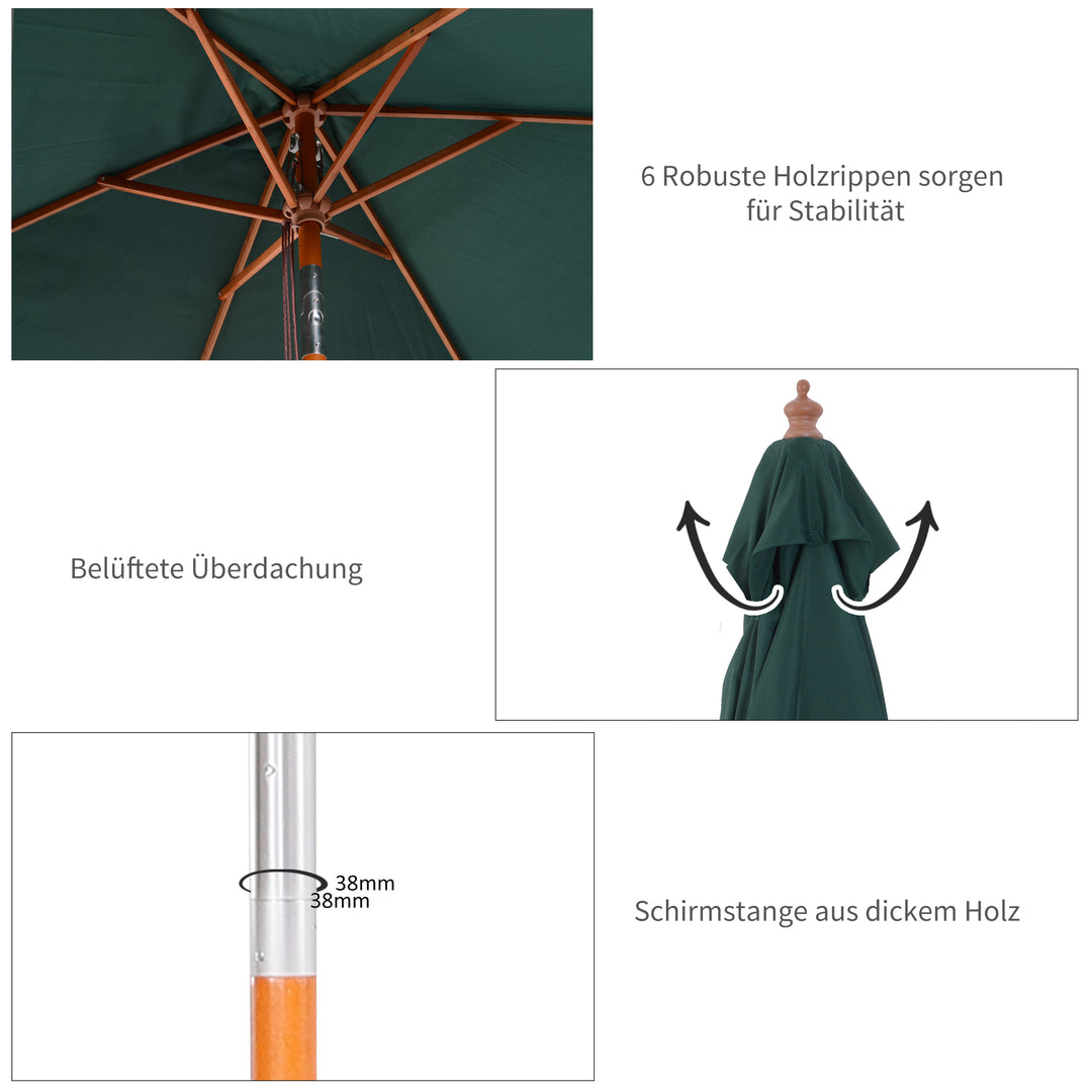 Parasol 200 x 150 x 235 cm, Sammenklappelig Haveparasol, 3-trins justerbar, Rektangulær Strandparasol, Vandafvisende og UV-resistent til Strand, Balkon, Terrasse, Have, Grøn
