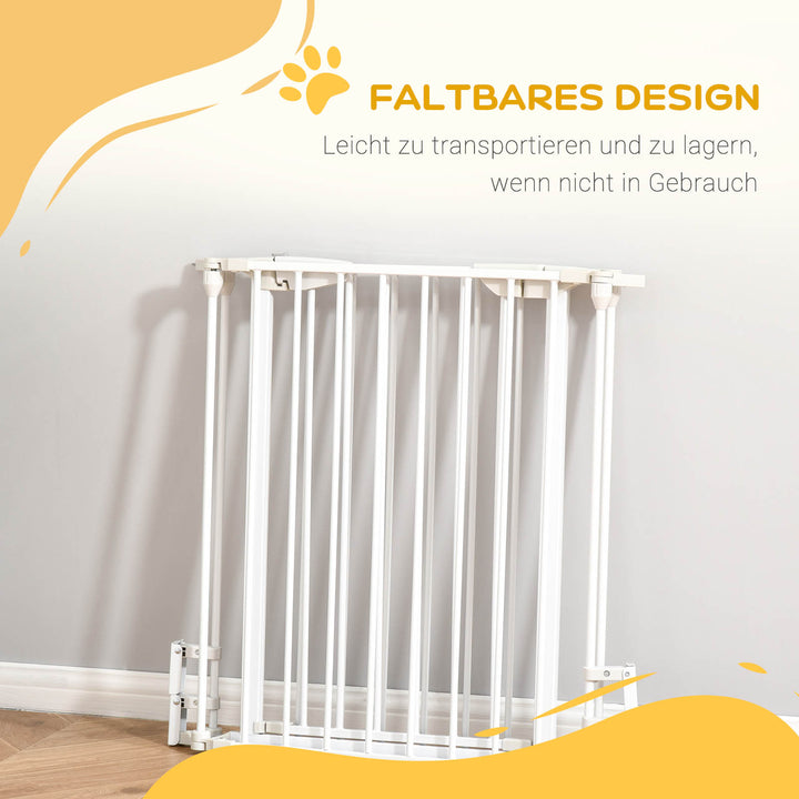 Hundegitter, hundegitter, dørbeskytter, 3 elementer, inklusive sikkerhedsdør, vægmonteret til pejs og komfur, metal, hvid, 180 x 3 x 74,5 cm