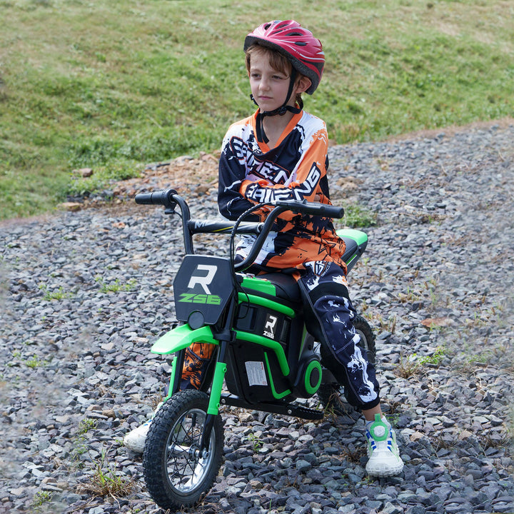 Elektrisk børnemotorcykel, 24v motor, justerbar hastighed, musik og lys, grøn