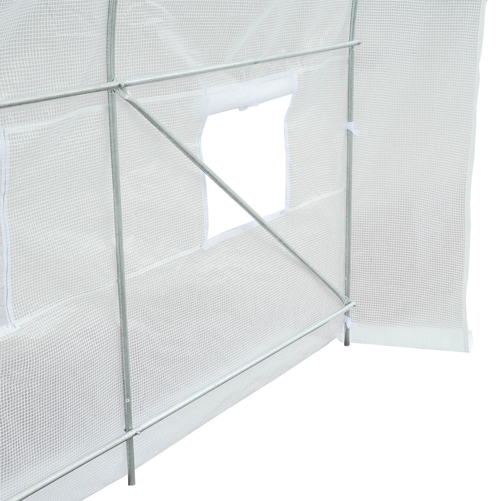 Drivhus 350x200x200cm, polytunneldrivhus, tomathus med dør, vindue, galvaniseret stålpolytunnel, plantetunnel, drivhus inklusive jordankre og reb, havetunnel, hvid