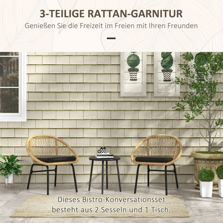 Rattan havemøbelsæt, havemøbelsæt, 2 lænestole og bord, gul