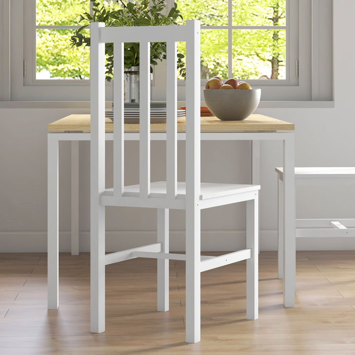 Sæt med 2 køkken-spisestole, massivt træ, moderne design, 38,5 cm x 47,5 cm x 99 cm, hvid