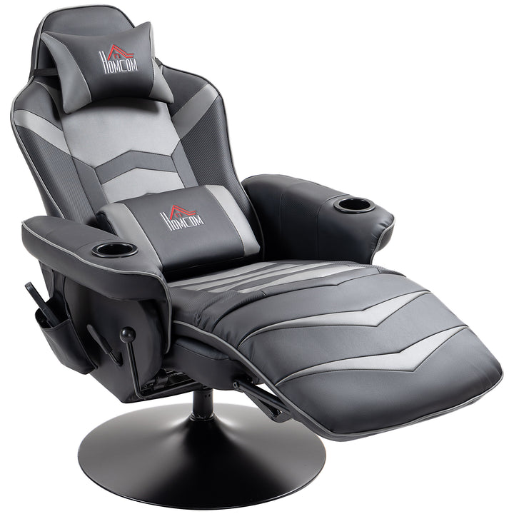 Gamingstol, massagefunktion, ryglæn med justerbar ryglæn, fodstøtte, op til 120 kg, stålstel, kunstlæder, grå
