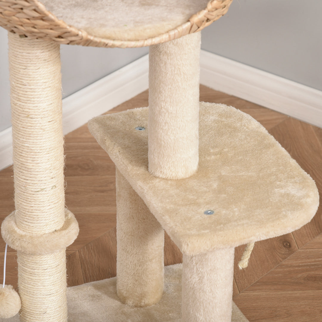 Kradsetræ 100 cm kattetårn med hule, legebold, sisalstolper, platform, kradsetræ i flere niveauer, klatretræ, til mellemstore katte, beige