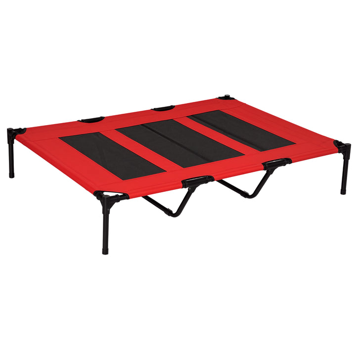 Sammenklappelig højdejusterbar hundeseng til udendørs brug, 122 cm x 92 cm x 23 cm, rød + sort