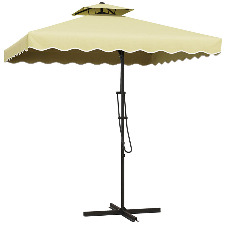 Haveparasol, hængende parasol, dekorativ kant, ventileret tag, metalramme, 2,4x2,4x2,6m, beige