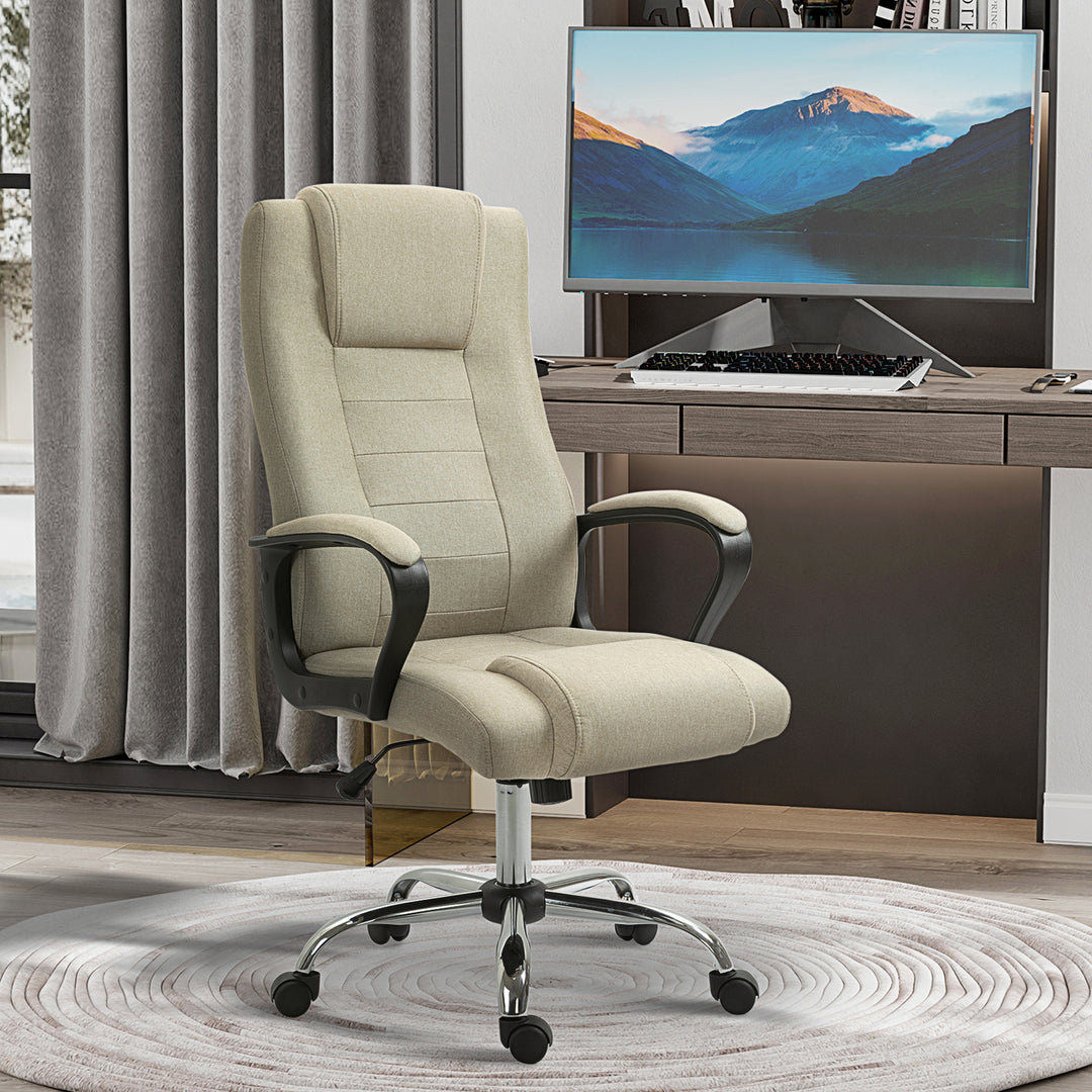 Kontorstol i linnedlook, højdejusterbar, gyngefunktion, 5 hjul, beige