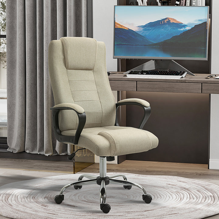 Kontorstol i linnedlook, højdejusterbar, gyngefunktion, 5 hjul, beige