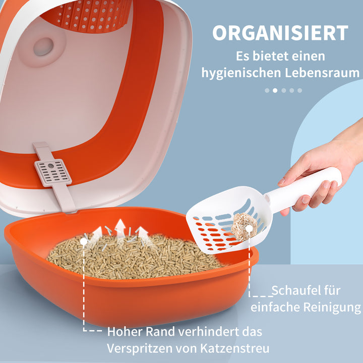 Kattebakke med låg og kattebakke, til katte op til 5 kg, 52 x 41 x 38 cm, hvid/orange