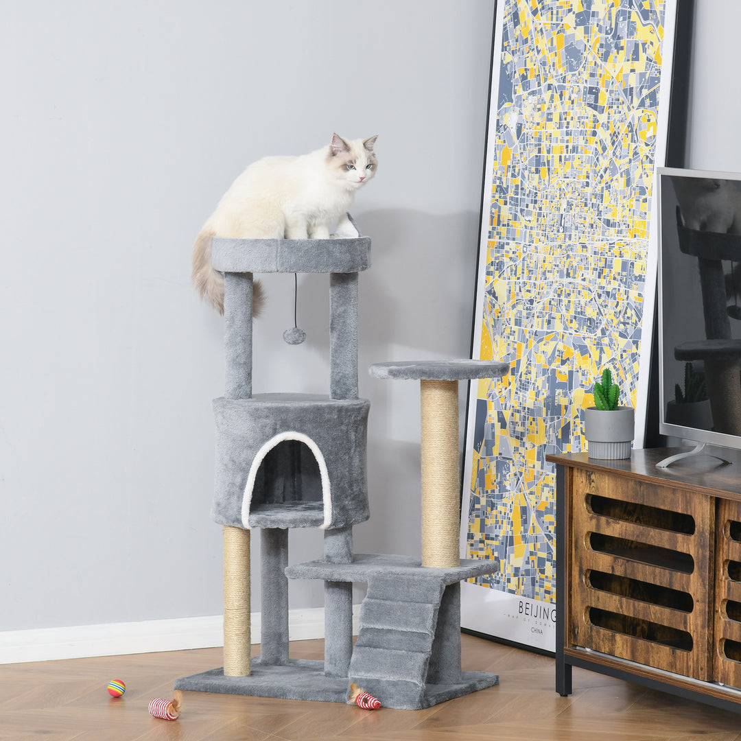 Kradsetræ med kattehulestige kradsetræ højde 100 cm klatretræ til katte spånplade jute grå 60 x 40 x 100 cm