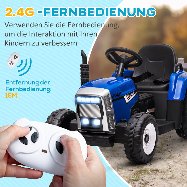 Elbil til børn med anhænger, fjernbetjening, forlygter, 3-6 km/t, til børn i alderen 3-6 år, blå