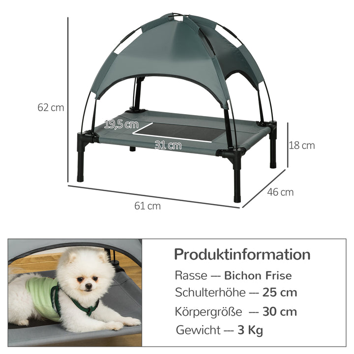 Forhøjet hundeseng med baldakin, kæledyrsseng, udendørs hundeseng med tag, åndbar, taftstof til camping, grå, 61 x 46 x 62 cm
