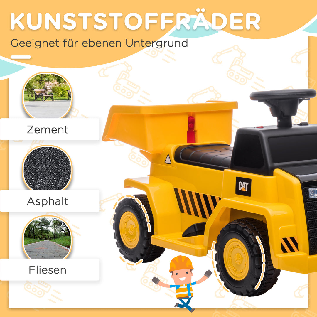 Elektrisk dumptruck til børn, vipbart læsseområde, maks. 3 km/t, forlygter, horn, gul, 74,5 x 36 x 43,5 cm
