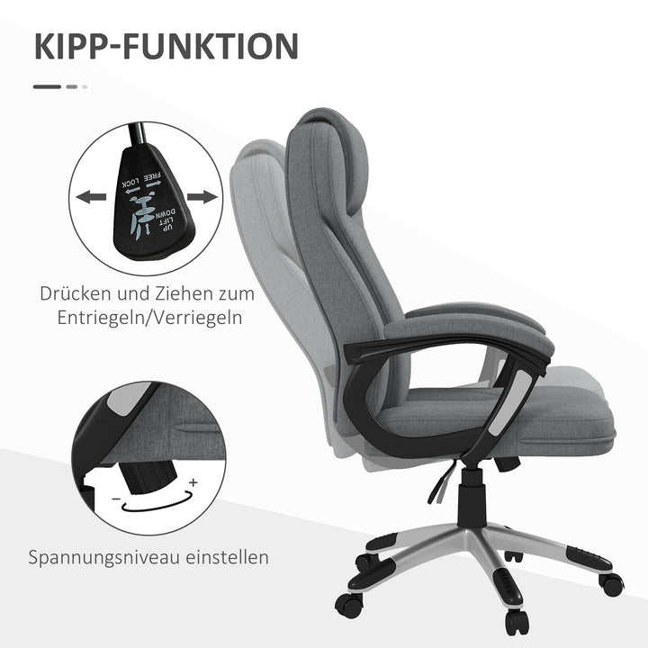 Kontorstol, skrivebordsstol, chefstol, højdejusterbar, vippefunktion, 6 cm x 75 cm x 120 cm, grå
