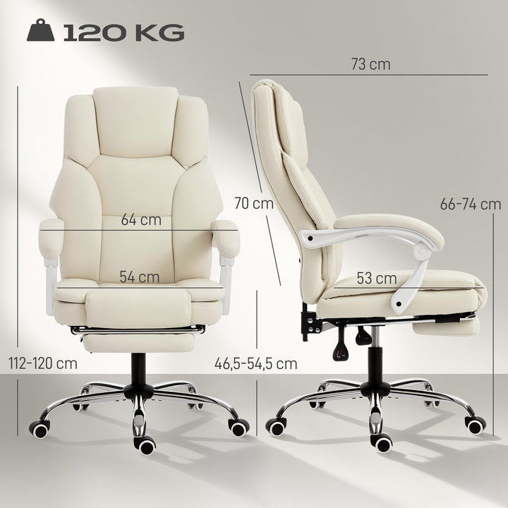 Kontorstol med lænefunktion, skrivebordsstol, højdejusterbar drejestol med fodstøtte, 64 x 73 x 120 cm, beige