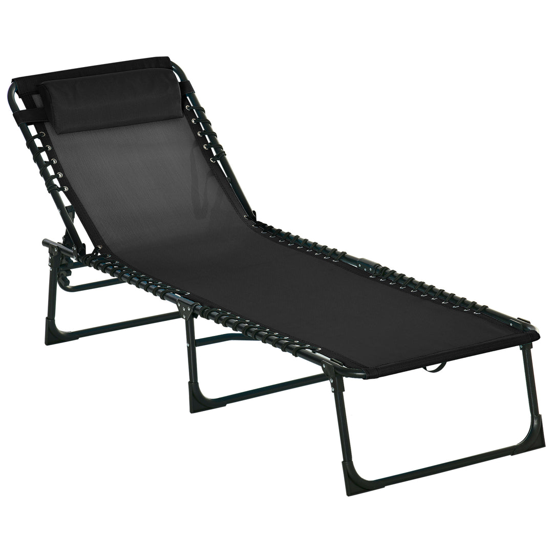 Solseng, foldbar, åndbart betræk, metalramme, 197 x 58 x 76 cm, sort