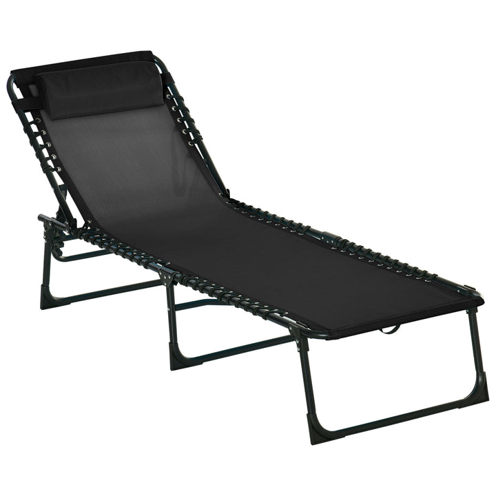 Solseng, foldbar, åndbart betræk, metalramme, 197 x 58 x 76 cm, sort