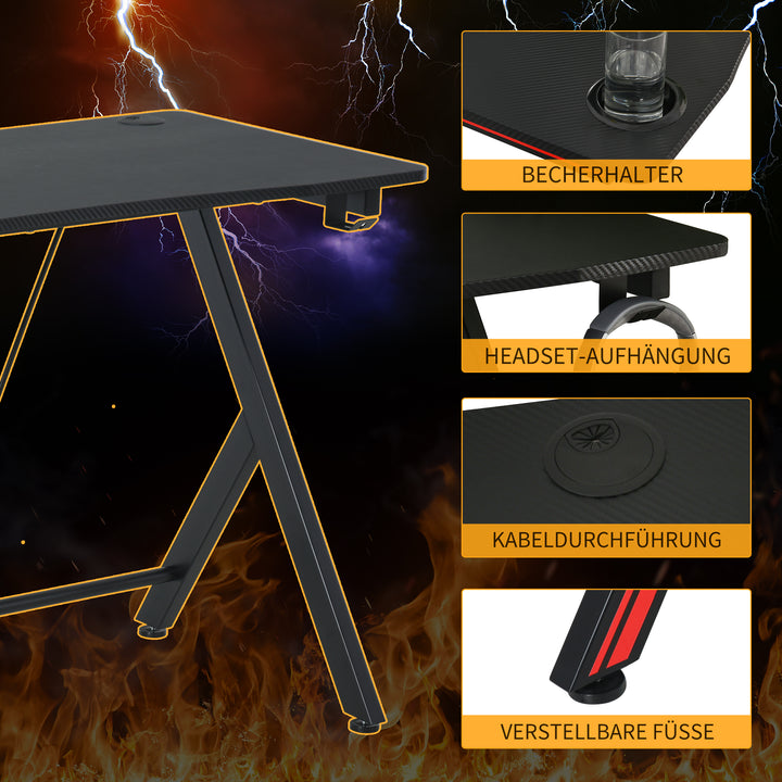 Gaming-bord med hovedtelefonkrog og kopholder computerbord stål + mdf sort 105 x 55 x 75 cm