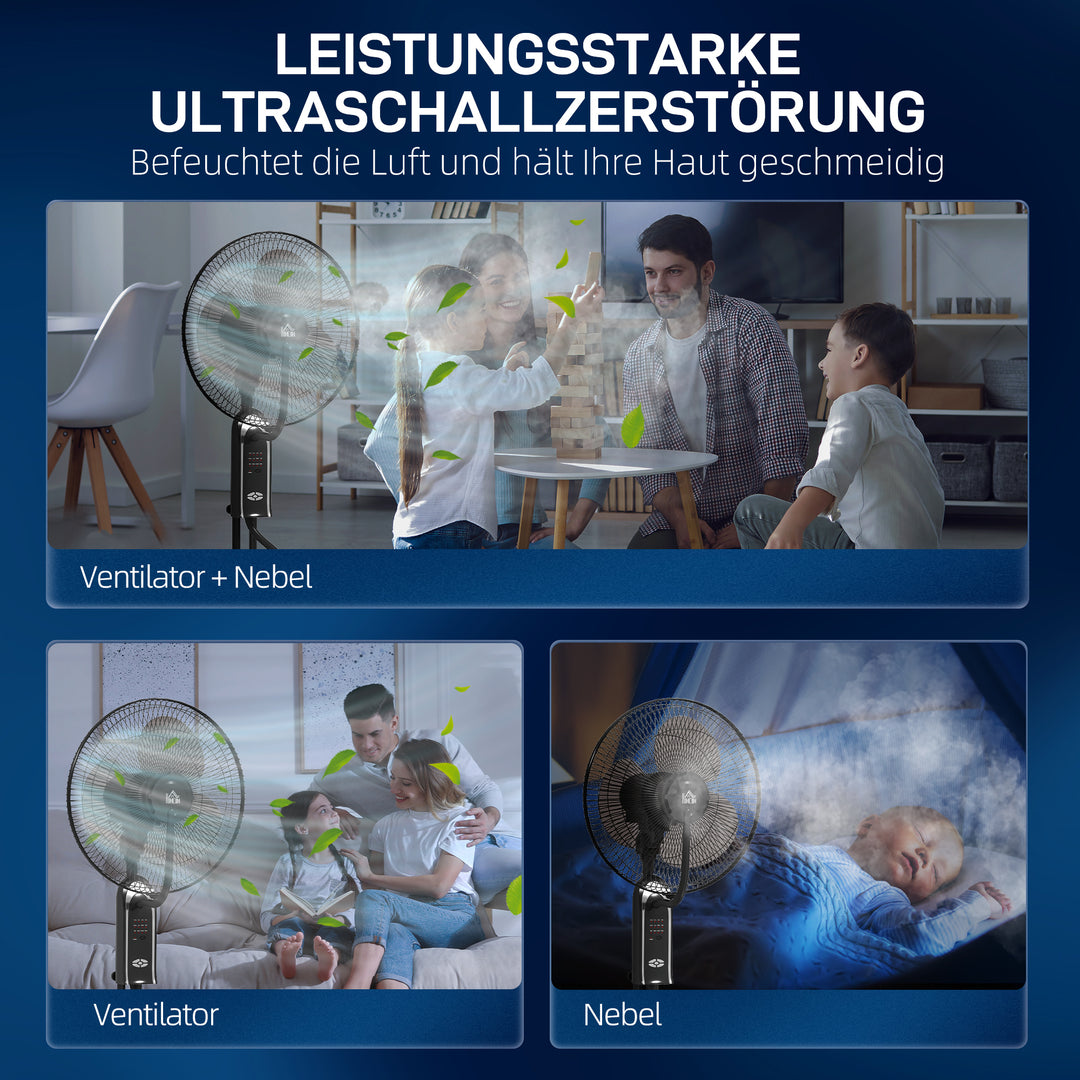 Vandkølet ventilator med luftfugter, 10° vipbar, 70° oscillerende, 3 hastighedsindstillinger, 75W, sort