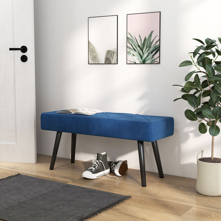 Polstret bænk sengebænk, velour look, 100 x 36 x 45 cm, blå