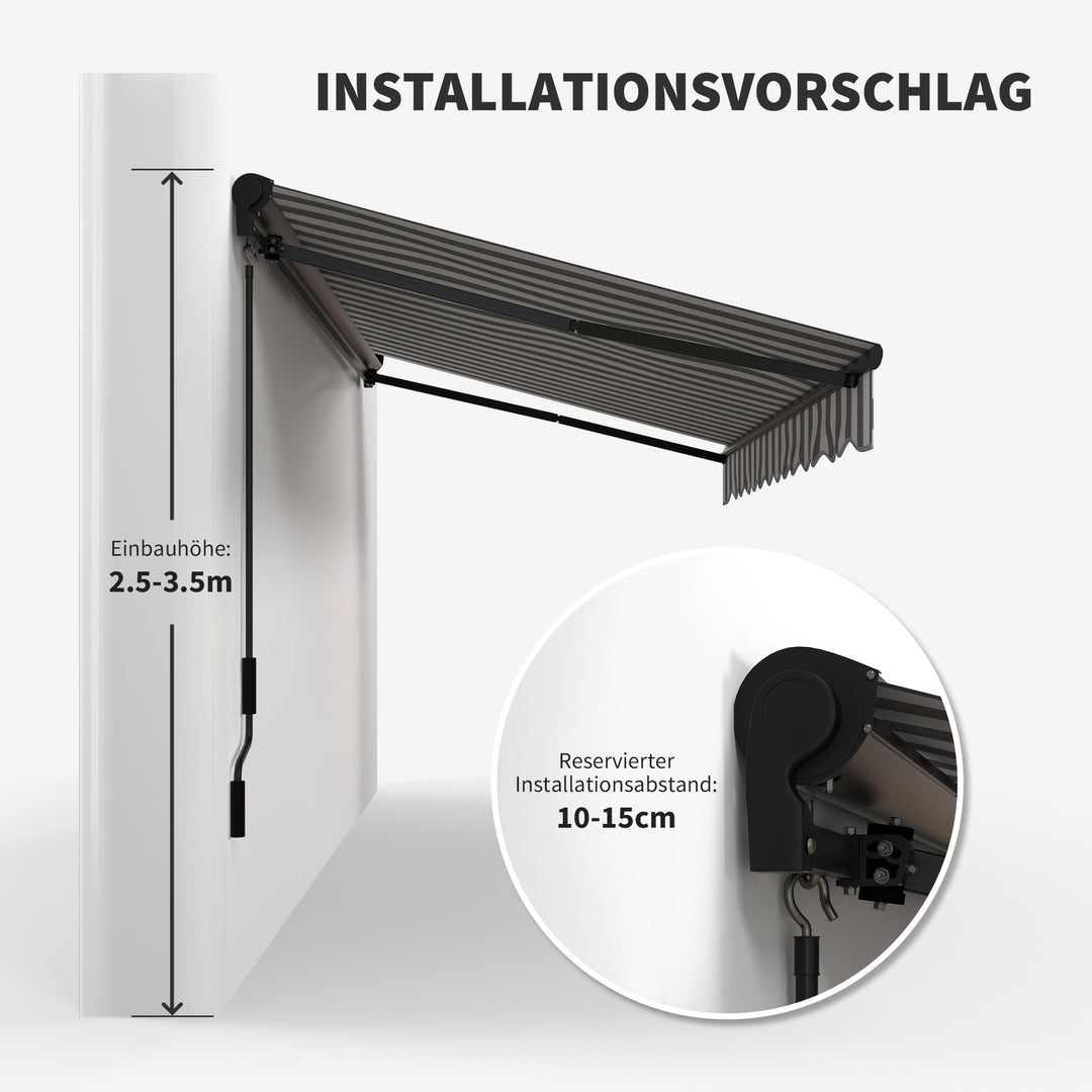 Sun markise markise terrassemarkise vejrbestandig 1 håndsving 395 x 250 x 150 cm grå + hvid