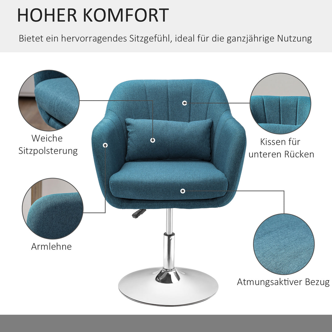 Drejestol, hørlignende polyester, metal, 60 x 60 x 79-91 cm, blå