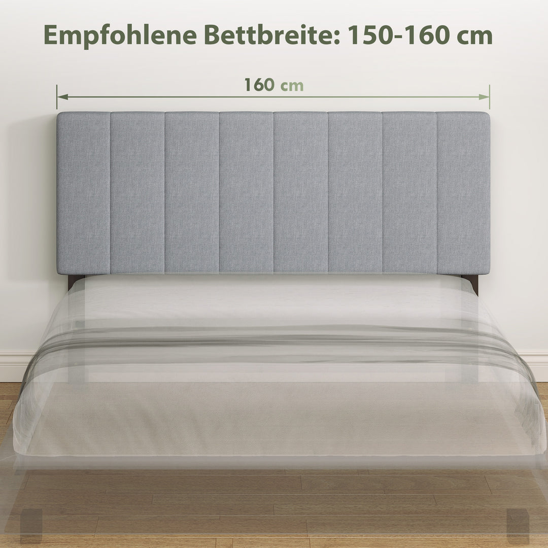 Sengegavl med 3 højdejusteringer, sengegavl med metalben, linnedlook til soveværelse, 160x10x106/116/126 cm, grå