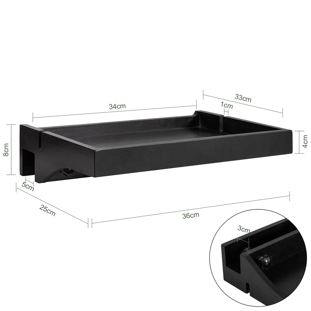 Sengebord med klemme til sengekanten, B36 x D25 x H9 cm, sort