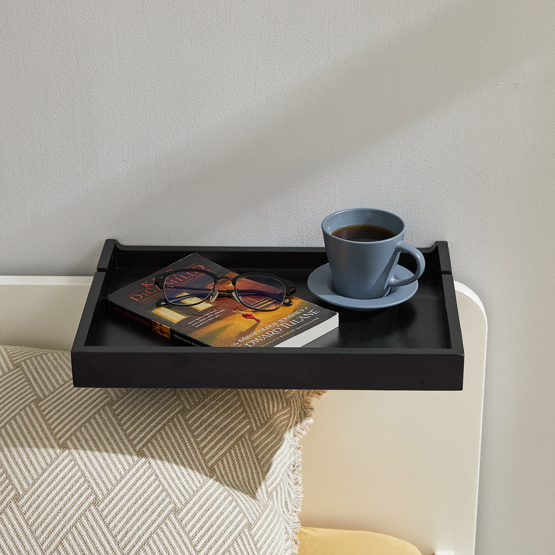 Sengebord med klemme til sengekanten, B36 x D25 x H9 cm, sort