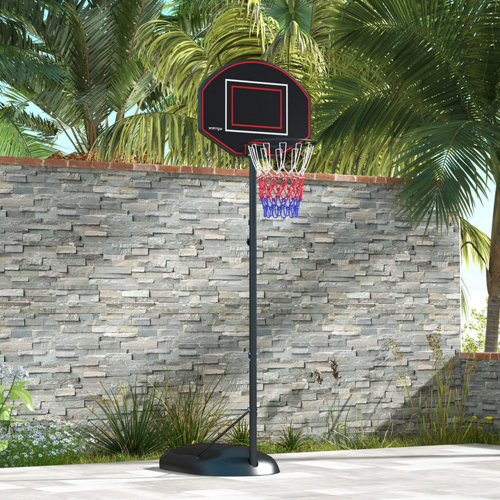 Basketballstativ, højdejusterbar, robust, 1,7-2,3 m kurvhøjde, stålramme, sort