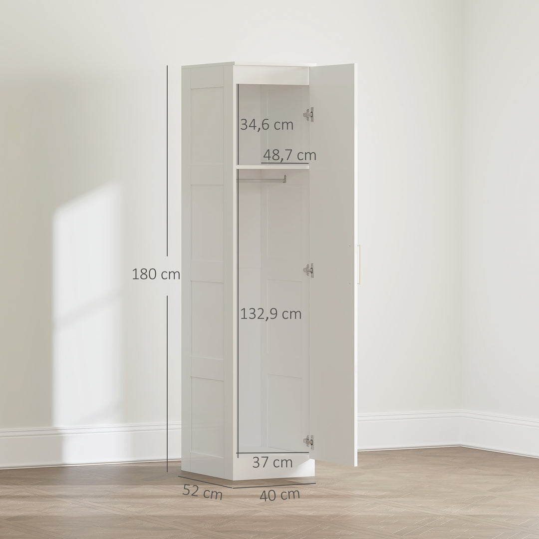 Garderobeskab med multifunktionsskab med garderobestang, hylde, softclose-dør 40 x 52 x 180 cm hvid