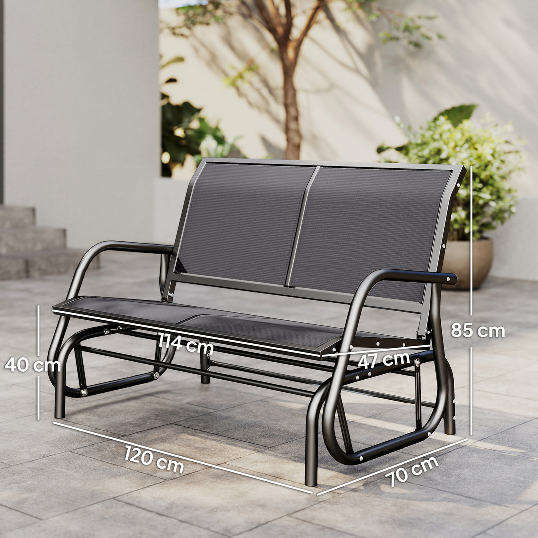 2-personers gyngestol havebænk med vippemekanisme, metal havegyngebænk, parkbænk, lasteevne op til 200 kg, havemøbler til have, terrasse, veranda, 120 x 70 x 85 cm, grå
