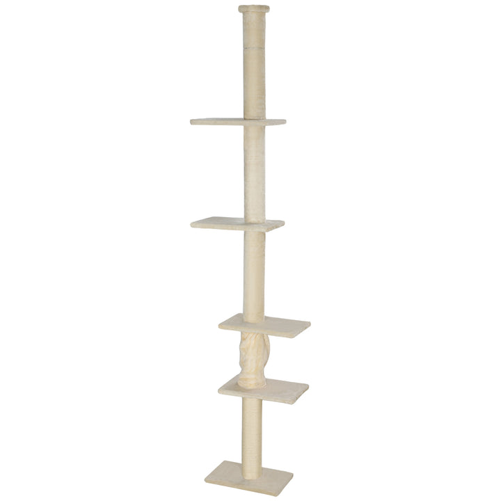 Kradsetræ, justerbar højde 225-275 cm, stabil base, anti-tip beskyttelse, plysbetræk, cremehvid