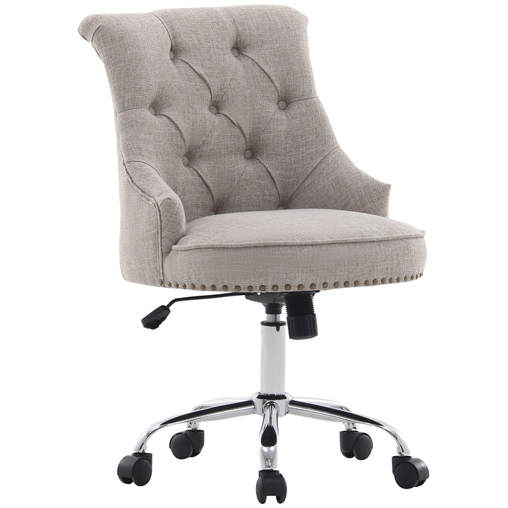 Drejestol med hjul polstret executive-stol 360° drejelig 150 kg belastningsevne højdejusterbar hørmetal lysegrå 54 x 65,5 x (84-91) cm
