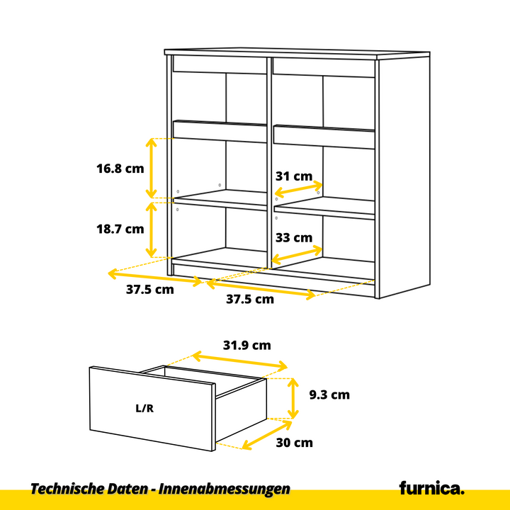 NOAH - Kommode med 2 skuffer - mat hvid H75cm B80cm D35cm