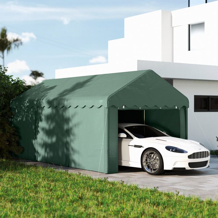 3x6 m transportabel carport, biloverdækning med 2 indgange, polyestertag, til biler, både, haveudstyr, mørkegrøn
