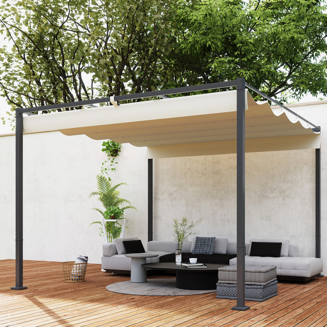 3 x 3 m havepergola med udtrækkeligt tag, pavillon, skyggemarkise, UPF30+, beige