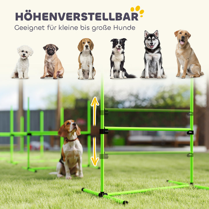 Agilitysæt til hunde, 4-delt, højdejusterbart agilityudstyr med 4 forhindringer, bæretaske, 99 x 65 x 94 cm, grøn