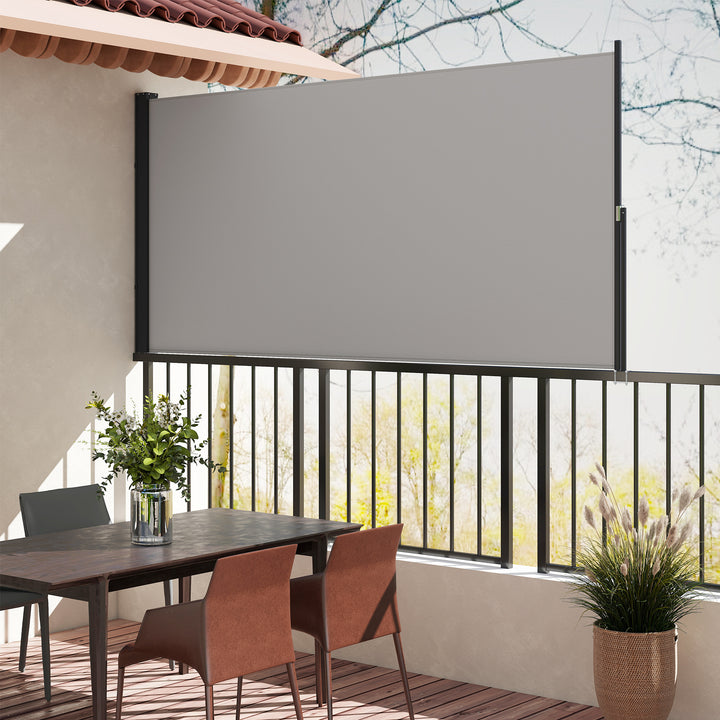 Sidemarkise, rullegardin, udtrækkelig, privatlivsskærm, aluminium/polyester, 3 x 1,4 m, lysegrå