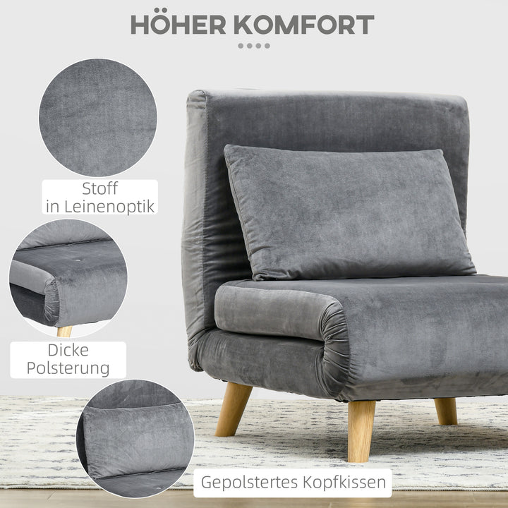 2-I-1 lænestol, afslapningsstol, gæsteseng, op til 150 kg, 72 cm x 78 cm x 79 cm, grå