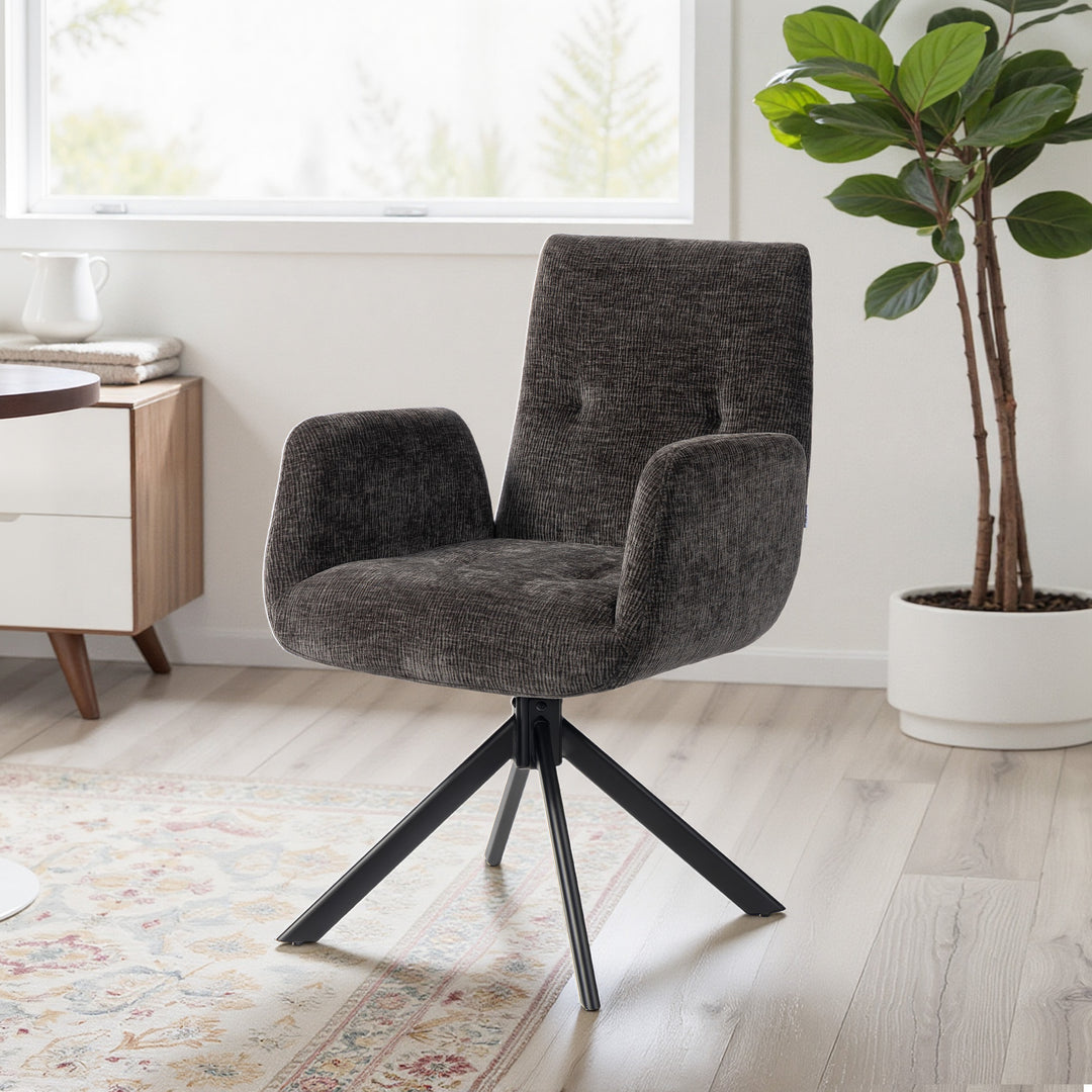 Polstret lænestol, accentstol, moderne design, drejelig, op til 120 kg, sort