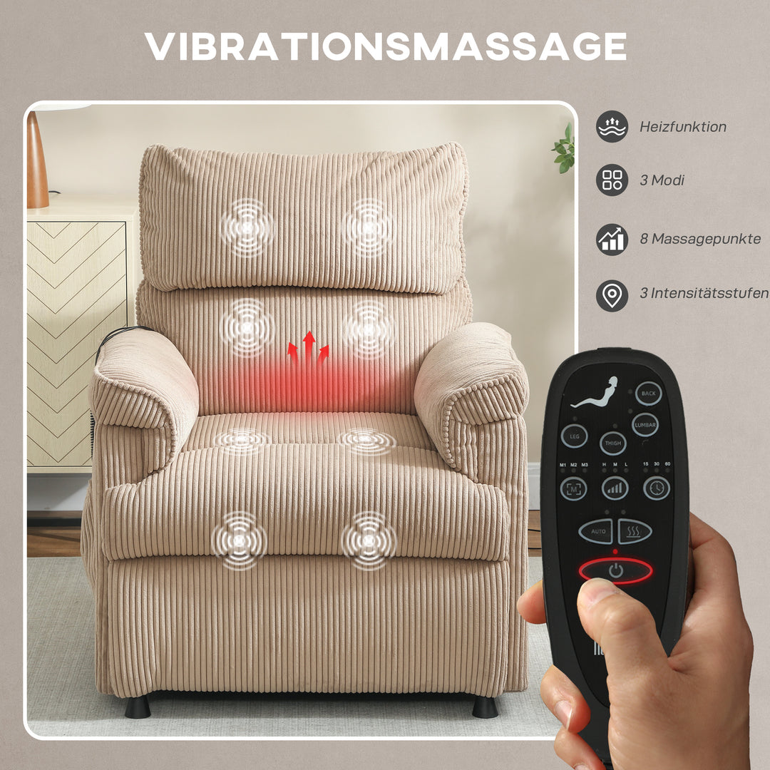 Massagestol med vibrationsfunktioner, varmefunktion, støjsvag motor, hukommelsesfunktion, stål, stofbetræk, brun
