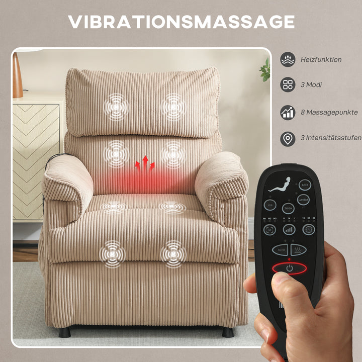 Massagestol med vibrationsfunktioner, varmefunktion, støjsvag motor, hukommelsesfunktion, stål, stofbetræk, brun