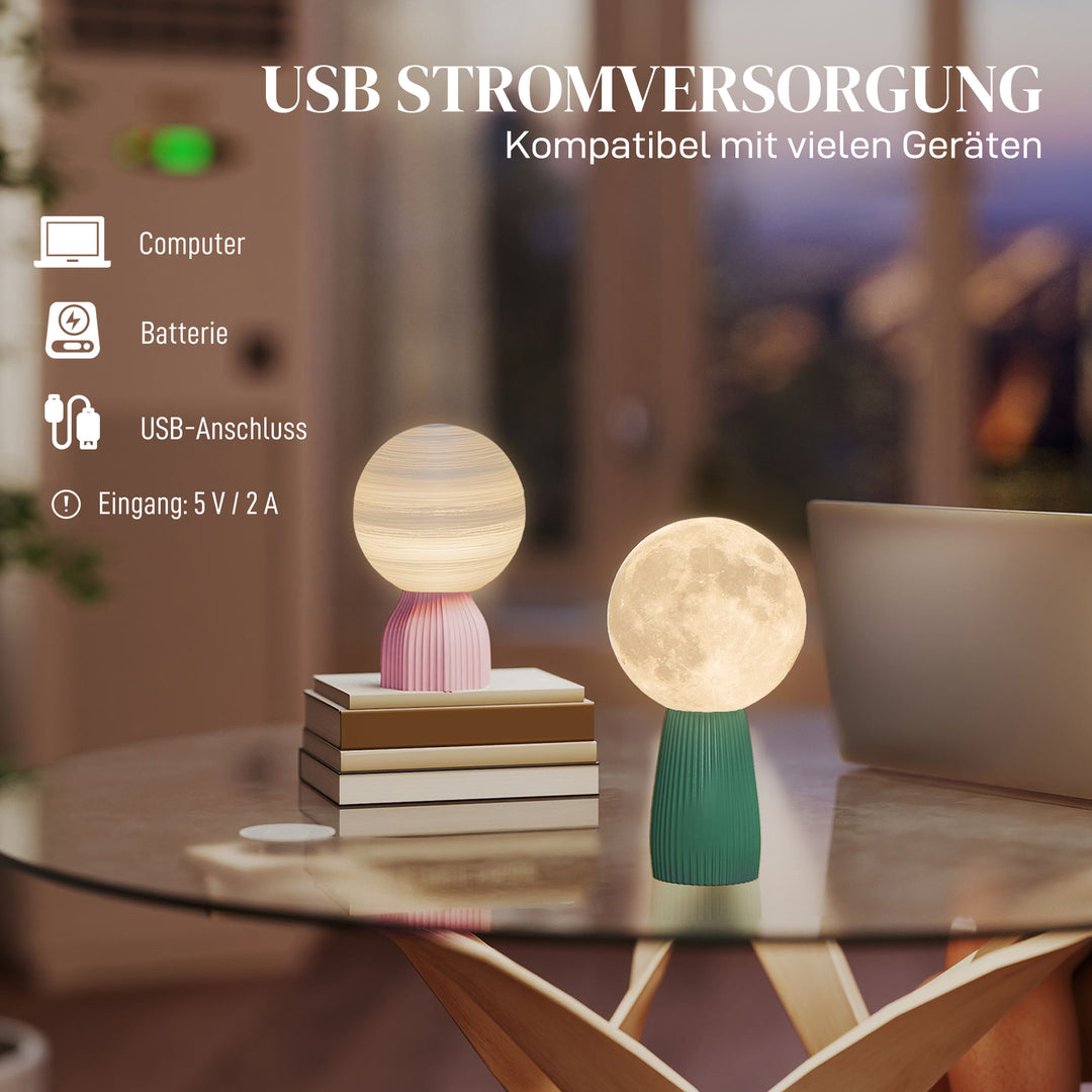 Bordlampesæt i planetarisk look, 3 farver, usb, plastik, hvid