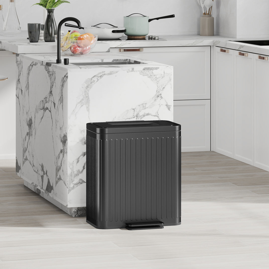 Køkkenaffaldsspand, 2 x 20 L rum, effektiv affaldssortering, fodpedal, plast, metal, sort