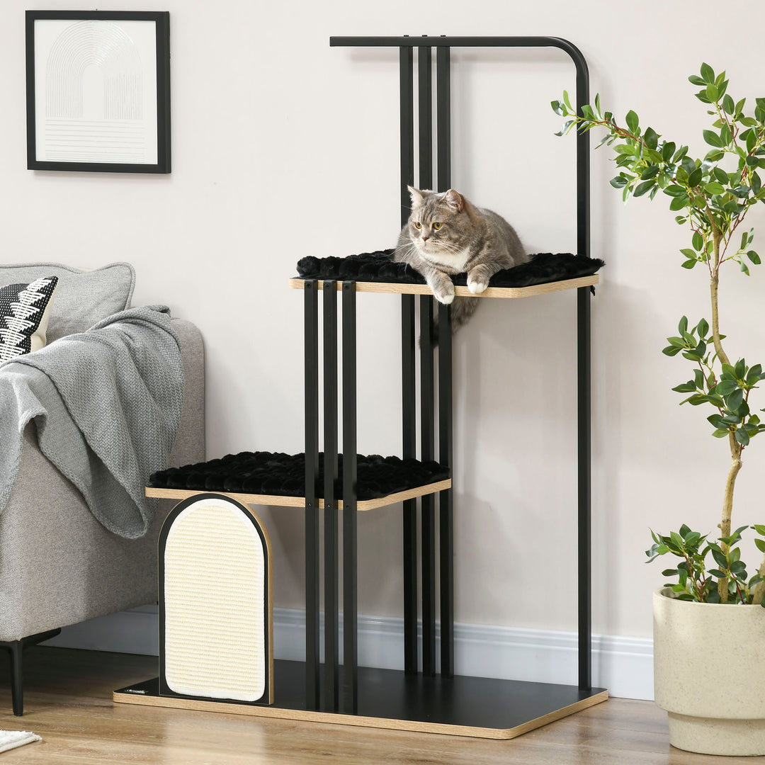 Kradsetræ, industridesign, 2 platforme, 2 puder, kradsevæg, stålramme, sort, 85 x 48 x 128 cm