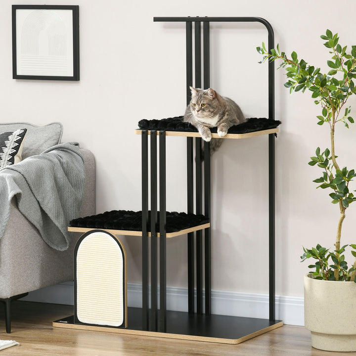 Kradsetræ, industridesign, 2 platforme, 2 puder, kradsevæg, stålramme, sort, 85 x 48 x 128 cm