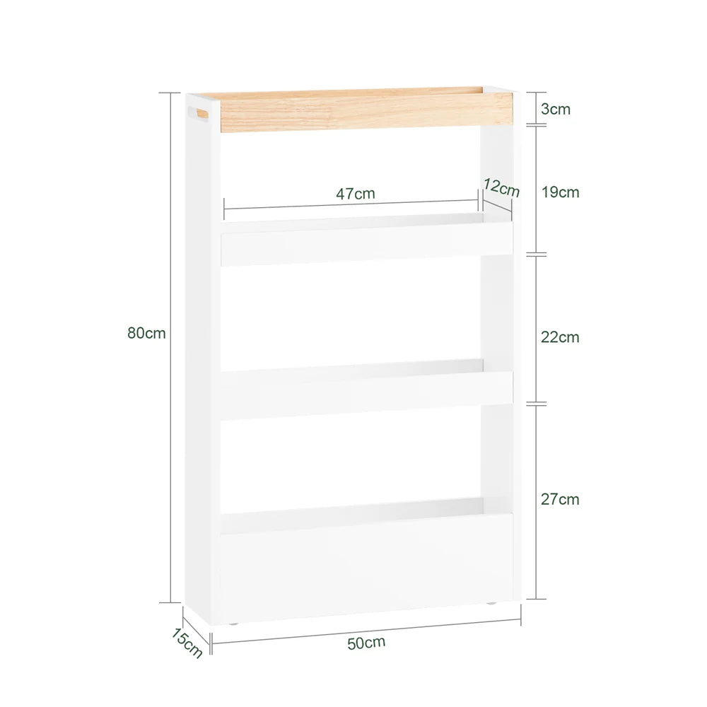 Pladsbesparende rullevogn, L15xB50xH80 cm, hvid