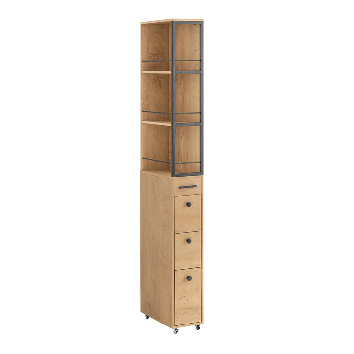 Smal opbevaringsreol med hjul, L20 cm x B40 cm x H170 cm, naturfarvet