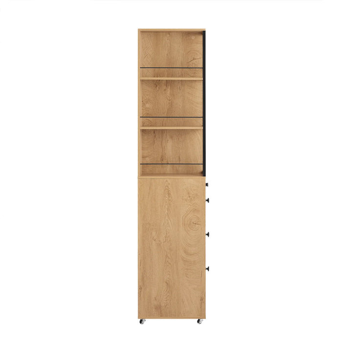 Smal opbevaringsreol med hjul, L20 cm x B40 cm x H170 cm, naturfarvet